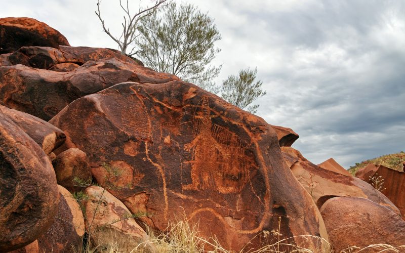 a large rock with a tree on top of it